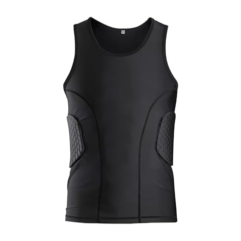 Padded Compression Shirt for Rib Chest for Men & Shoulder Protector Padded Shirt for Football Paintball Protective Gear (M, Sleeveless) Cover