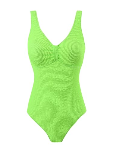 Yihuimin Womens One Piece Sleeveless Low U Back Swimsuit Bathing Suit Beach Vacation Swimwear Textured Monokini Fluorescent Green Small