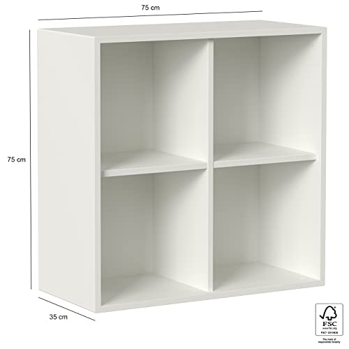 Iconico Home QBE, Wandwürfel mit 4 Fächern, Eingang, Wohnzimmer, Schlafzimmer, Jugendzimmer, Arbeitszimmer, 75 x 35 x 75 cm, weiß
