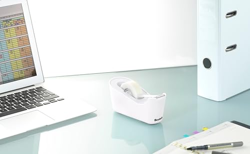 Image of Scotch Tape Dispenser,White,Great for School or Office and Includes 1 Roll of Scotch Magic Tape 3 /4 in x 350 in,ABS Material,(Pack of 4)