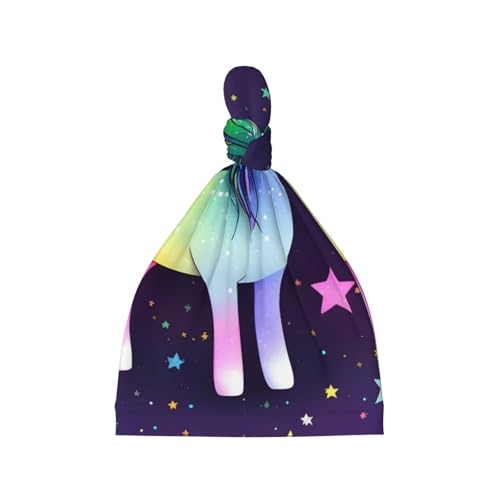 Newborn Baby Hat, One-Horse Star Print Soft Top Knot Beanie Cap, Cute Baby Headwear for 0-6 Months Black