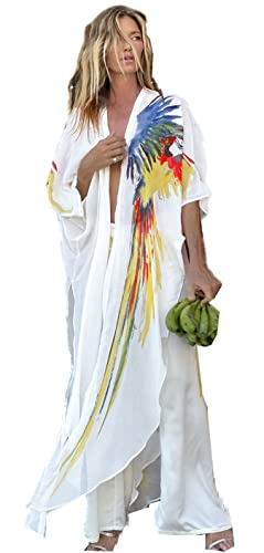 QPQ Womens Kinomo Cover Up for Swimwear Long Kimono Cardigans Side Split Beach Coverups