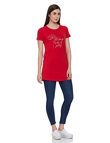 Image of Amazon Brand - Symbol Women's Graphic Cotton Stretch Half Sleeve Round Neck Regular Fit T-Shirt (Tunic Length)