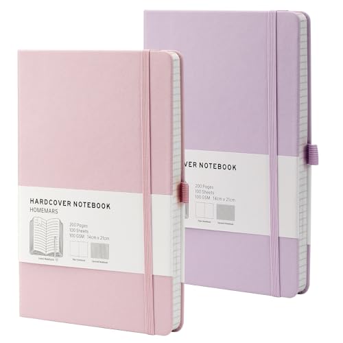 HOMEMARS Taccuino, Taccuino Pagine Bianche,Notebook, Taccuino a5, Quaderno A5, Viola Rosa，200 Pagine, 100 g/m², Sketchbook, Copertina Rigida Viola Rosa, 2 pz, Diario Personale,taccuino classico