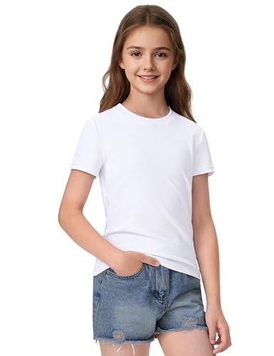 JOCMIC Girls Ribbed Athletic Shirts Crewneck Short Sleeve Tops for Teen Kids Slim Fit3