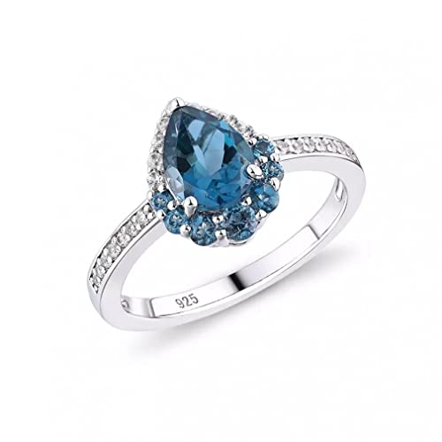 Bague topaze bleue naturelle en argent 925, cadeau précieux pour femme