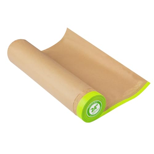 Tangibay Pre-Taped Masking Paper for Painting - 24 inch x 50 feet Tape and Drape Painters Paper Paint Adhesive Protective Paper Roll for Covering Skirting Frames Cars and Auto Body (1 Roll)
