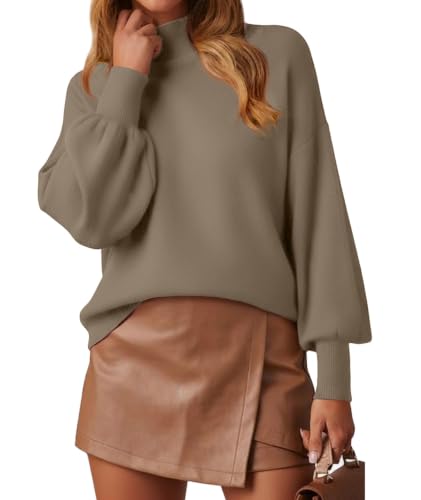 WEACZZY Sweaters for Women 2025 Fall Fashion Lantern Long Sleeve Casual Lightweight Knit Tops Loose Pullover Sweater Camel XL