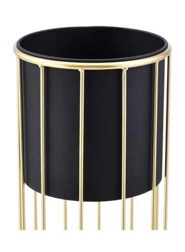 Image of Inspired Creations Modern Metal Floor Standing Planter Set of 2 | Decorative Gold & Black Indoor /Outdoor Plant Stand with Pots | Home Decor for Living Room, Balcony, Office & Bedroom
