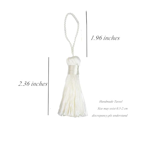Image of 20Pcs 4.3 Inch Mini Craft Tassels for Earrings, DIY Crafts(Cream) | Handmade soft terylene, 2-inch cord loop, small Chinese knot-for earrings, bookmarks, tags, souvenirs and DIY crafts.