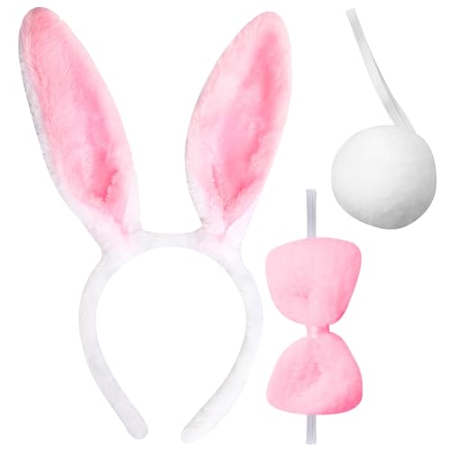 Tabanzhe Bunny Costume Set With Cute Rabbit Ears Headband Bow and Tail