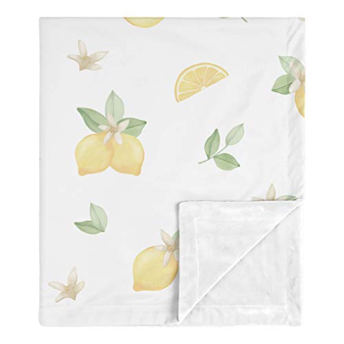 Sweet Jojo Designs Lemon Floral Baby Girl Blanket Receiving Security Swaddle Newborn Toddler Nursery Car Seat Stroller Minky - Yellow Green Beige White Watercolor Boho Bohemian Farmhouse Fruit Flower