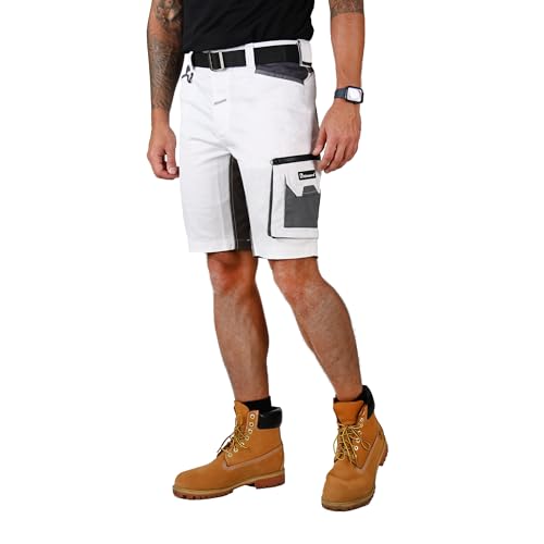 Ellobird Work Shorts for Men Construction Pants Mens Workwear Cordura Cargo Loose Fit Utility Carpenter Workwear Short White Painting 34 Regular