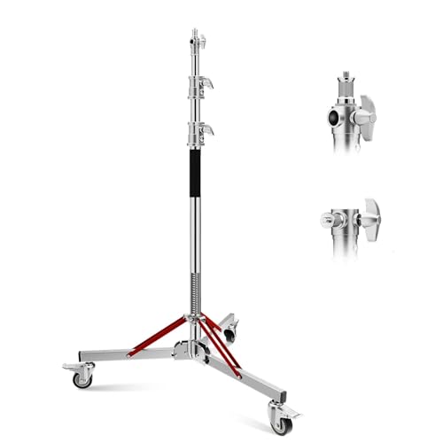 Heavy Duty Light Stand with Casters 100% Stainless Steel 30kg/66lb Load Bearing Adjustable 130/4.3ft - 305CM/10ft Photography Light Stand with Wheels for Photography Studio Softbox, Monolight (Silver)