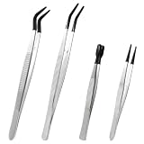 IronovaGarage Professional 4-Piece Tweezer Set, Stainless Steel with Rubber Coating, Includes Straight and...