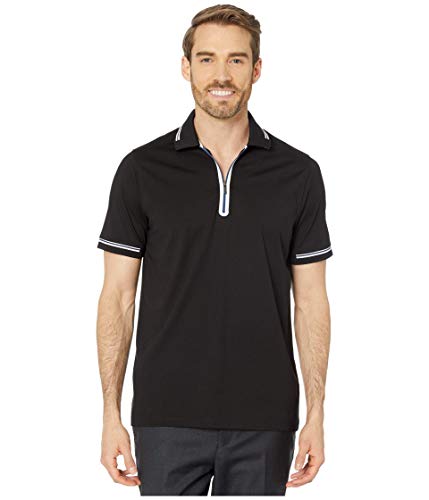 BUGATCHI Gastone Short Sleeve Knit - 1/2 Zip Mock Neck Black MD