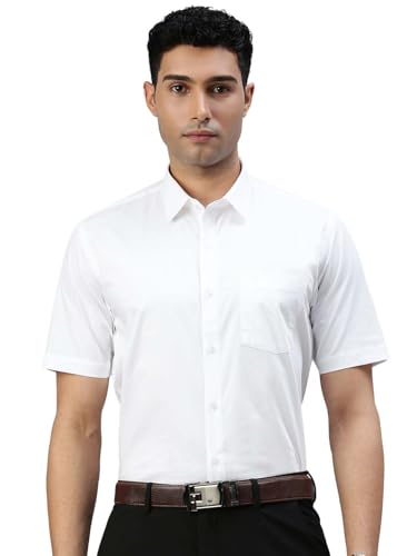 Image of RAMRAJ COTTON Men White Regular-Fit Solid Ethnic Cotton Shirt