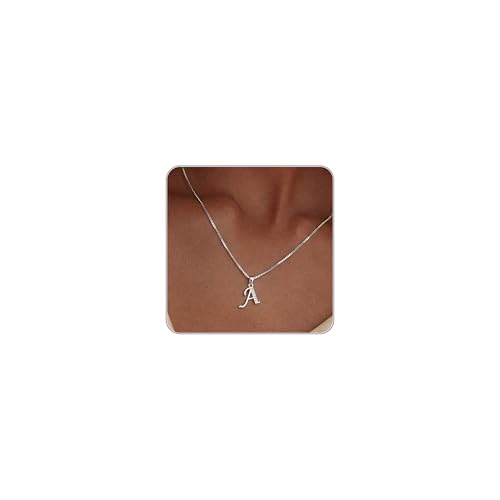 Fglqfam Initial Necklace for Women 14K Gold Plated Box Chain Letter Pendant Trendy Name Necklace Dainty Personalized Jewelry Valentines Day Gift for Her (Silver A)