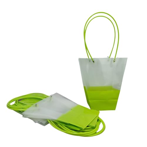 Image of Oasis Pack Of 10 Multipurpose Medium Size Waterproof Bags With Handles For Floral Arrangement - Retail ,Bulk, Florist Supply, Gift Hamper Bags For Rakhi, Birthday, Diwali, House Warming, Party Favour | 26 cm X 24cm X 12cm - Transparent Dual Color Green
