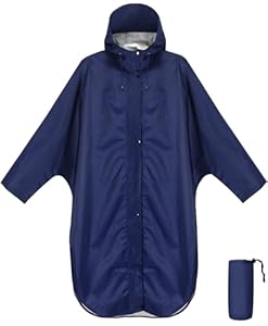 ANYOO Wasserdichter Regenponcho Regenmantel mit Kapuze und Ärmeln, Leichte und Winddichte Regenbekleidung für Damen und Herren, Dunkelblau, Einheitsgröße