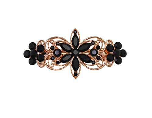 Faship Gorgeous Black Rhinestone Crystal Flora Hair Barrette Clip
