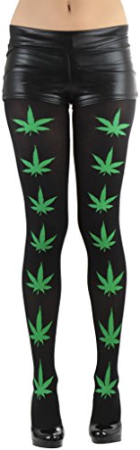 Image of ToBeInStyle Women's Thigh High Stockings Bodystocking Tights Medicinal Cannabis Marijuana Weed Leaf Print Festival Hosiery
