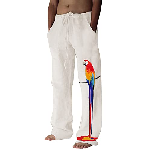 Leinenhose für Herren Loose Leinen Hose mit Kordelzug Taschen Sommer Weich...