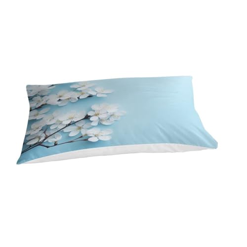 Parure avec taies d'oreillers IOFEER en coton doux fleurs blanches