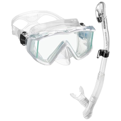 Equipo de snorkel para adultos, máscara panorámica de 3 ventanas con cristal templado y snorkel seco miniatura 7