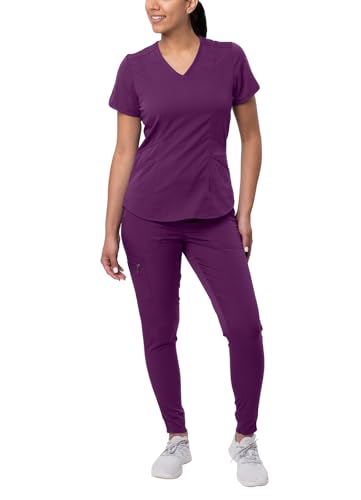 Adar Pro Moderna Atlético Fregar Set Por Mujeres - Moderna V-Cuello Top & Yoga Corredor Fregar Pantalones - P9500 - Berenjena - L