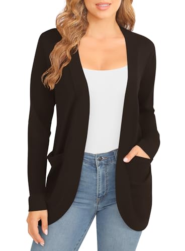 Image of EXCHIC Women's Long Sleeve Lightweight Knit Sweater Cardigan Curved Hem Open Front Cardigans with Pockets