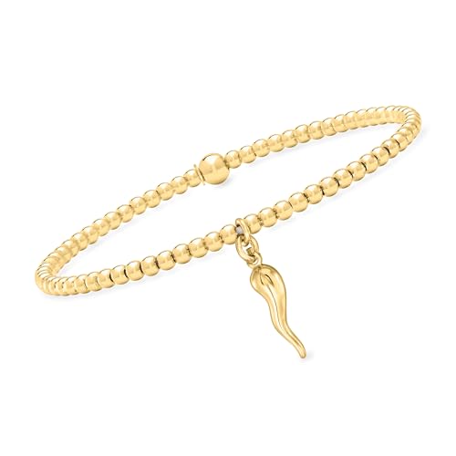 Pure Collection by Ross-Simons 3mm 18kt Gold Vermeil Bead Stretch Bracelet With Italian Horn Charm