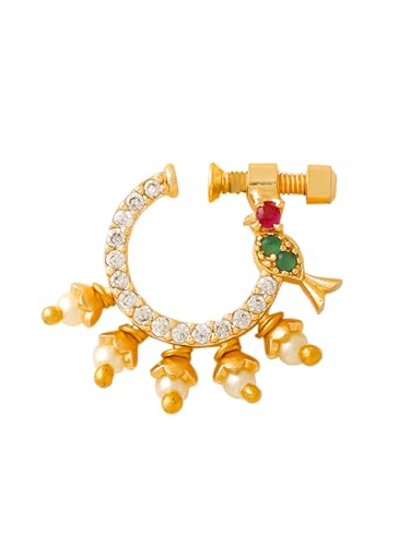 Yellow Chimes Nose Ring for Women American Diamond Nose Pin Gold Plated Traditional Non Piercing Nose Rings for Women and Girls. Yellow Chimes Nose Ring for Women American Diamond Nose Pin Gold Plated Traditional Non Piercing Nose Rings for Women and Girls.