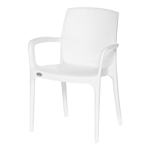 Image of Supreme Texas Heavy Duty Armrest Plastic Chair for Home, Garden, Office, Indoor /Outdoor Use (Color: White; Qnt: 2 Pc.)