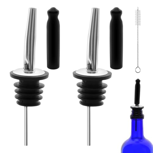 eispap 2 PCS Bottle Pourers And 2 PCS Lengthen rubber Pour Spouts for Bottles, Liquor Bottle Pourers for Alcohol, Olive Oil, Liquor with Dust Caps, Speed Pourers (2pc Pourer +2pc rubber) (2)