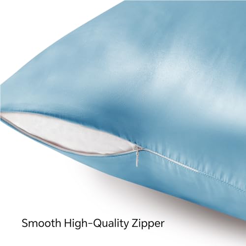 BEDELITE Satin Pillowcase with Zipper, Blue King Size Pillow Cases Set of 2, Super Soft and Cooling Similar to Silk Pillow Cases, Gift for Women Men(20x36 Inches)