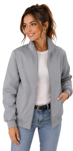 Image of Tagas Women's Casual Bomber Jacket | Lightweight Zip-Up Jacket with Pockets | Full Sleeve Solid Color Outerwear for Winter, Travel & Daily Wear|oversized jecket|