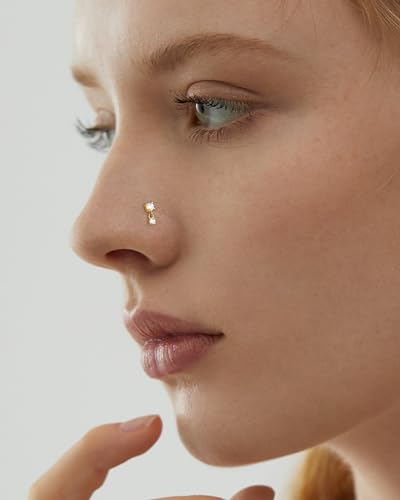COCHARM 14K Gold Dangle Nose Stud 20g 22g 18g-Real Gold L Shape Nose Ring Stud, 14kt Nose Piercing 7mm Long Dangling Tiny Nostril Piercing 14 Karat Cute Danly Nostril Jewelry for Women2