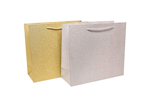 Haute Soiree - 4 Pack - Large Sized Luxurious High Quality Gift Bag Set with Rope Handles - Includes 2 Gold and 2 Silver Shimmering Sparkle Designs - Perfect for Wedding Favors, Birthday Parties - Thumbnail 5