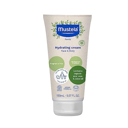 Image of Mustela Certified Organic Hydrating Cream - Natural Body Lotion w/ Olive Oil, Aloe Vera & Sunflower Oil - For Baby, Kid & Adult - Fragrance Free, EWG Verified & Vegan - 5.07 oz. - Packaging may vary
