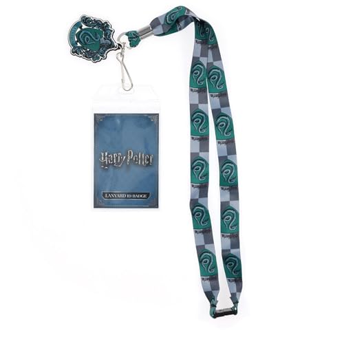 Harry Potter Slytherin 22-Inch Strap Lanyard with ID Badge Holder and Crest Charm | Vertical Nametag with Clear Window