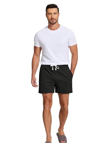 Image of Deyeek 5.5 Inch Mens Pajama Shorts Sleep Cotton Lounge PJ Lightweight Elastic Waist Drawstring Nightwear Bottom with Pockets