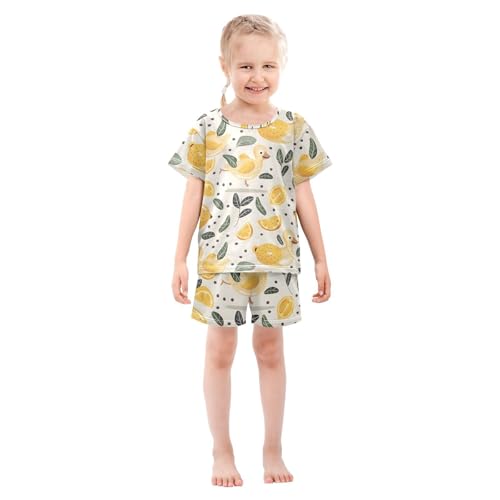 ALAZA Duck Lemon Polka Dot Pajamas Short Sleeve 2 Piece Sleepwear Top and Bottom Pajama Set Unisex3