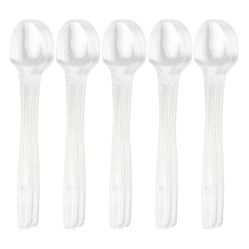 HMDZMR Clear Plastic Spoons, 8.25" Heavy Duty Disposable Spoons, Long Handle Spoon, Plastic Cutlery for Cocktail Stirring Dessert Milkshakes Ice Cream Tea and Floats (48 Pack)