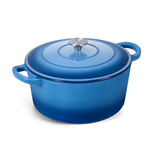 Onader 6QT Enameled Cast Iron Dutch Oven Pot with Lid, Round Dutch Oven for Bread Baking, Heavy Duty - Blue