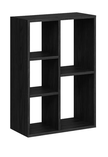 Image of Enigmatic Woodworks 5 Cube Wooden Storage Organizer, Open Bookshelf & Display Rack for Living Room, Bedroom & Study, Engineered Wood, Wenge Suede Finish, DIY Assembly, 33.5 * 9.5 * 24.7inch
