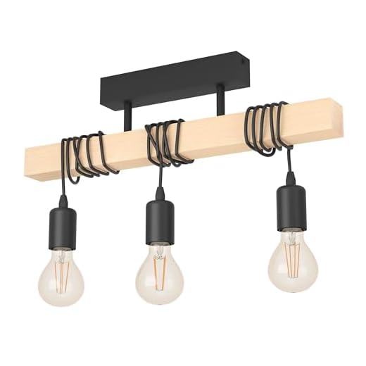 Deckenleuchten Lampe Deckenleuchte Massivholz Lampen Licht Tatami Deckenleuchte Holz Licht Holz Lampen Korean 2 EGLO Deckenlampe Townshend, 3 flammige Vintage Deckenleuchte im Industrial Design, Retro Pendelleuchte aus Stahl und Holz, Farbe: schwarz, braun, Fassung: E27