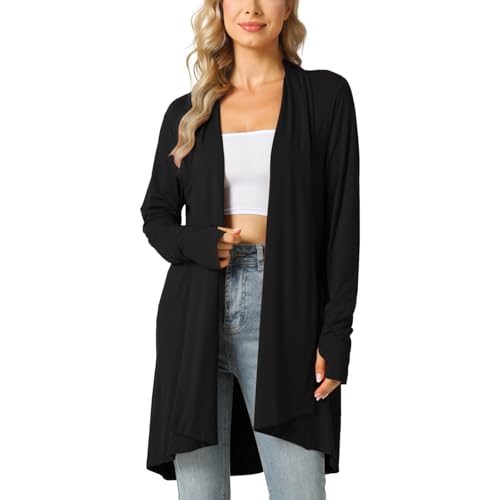 LazyCozy Women's Open-Front Long-Sleeve Cardigan Lightweight Draped Cardigan Sweaters Stretch Jersey Topper
