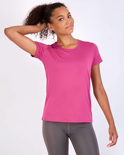 Image of Real Essentials 5 Pack: Women's Dry Fit Tech Stretch Short-Sleeve Crew Neck Athletic T-Shirt Available in Plus Size Set Medium