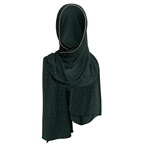 Women Muslim Long Khimar Ramadan Eid Prayer Garment Hijab Scarf Wrap Chiffon Rhinestone Abaya Jilbab Islam Niqab Hijab